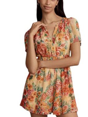 By Anthropologie Womens Somerset Romper Orange Floral Chiffon Edition XS New